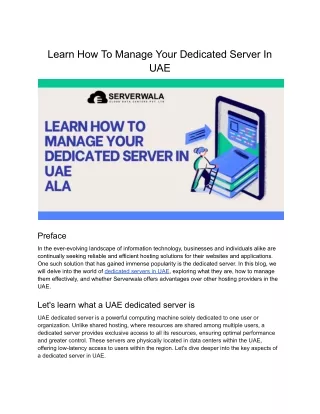 Learn How To Manage Your Dedicated Server In UAE