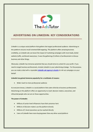 ADVERTISING ON LINKEDIN: KEY CONSIDERATIONS