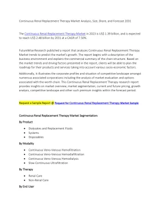 Continuous Renal Replacement Therapy Market