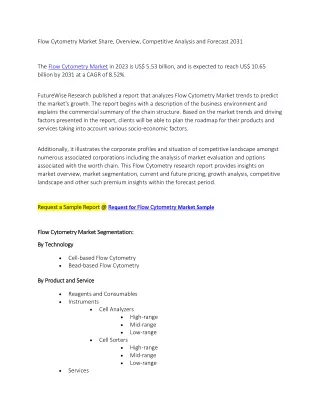 Flow Cytometry Market Share, Overview, Competitive Analysis and Forecast 2031