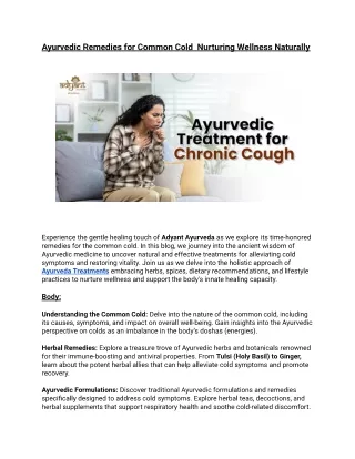 AYURVEDIC TRETMENTS COUGH