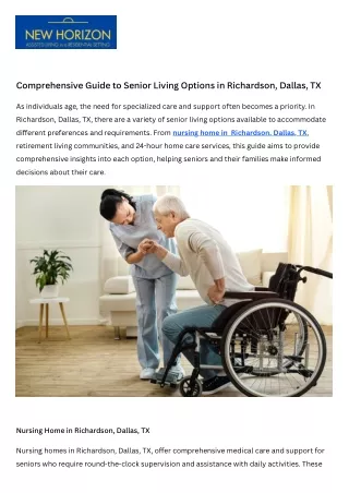Comprehensive Guide to Senior Living Options in Richardson, Dallas, TX