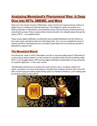 Analyzing Memeland's Phenomenal Rise: A Deep Dive into NFTs, $MEME, and More