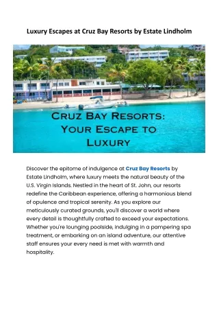 Luxury Escapes at Cruz Bay Resorts by Estate Lindholm