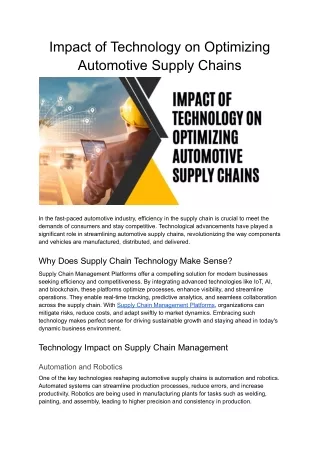 Impact of Technology in Optimizing Automotive Supply Chains