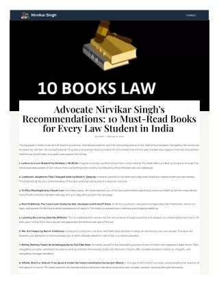 Advocate Nirvikar Singh’s Recommendations: 10 Must-Read Books for Every Law Stud