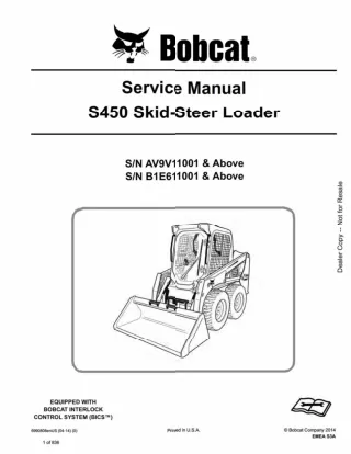 BOBCAT S450 SKID STEER LOADER Service Repair Manual SN：AV9V11001 and Above