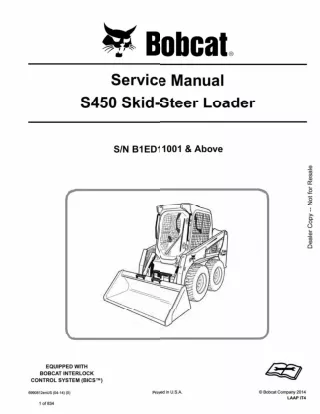 BOBCAT S450 SKID STEER LOADER Service Repair Manual SN：B1ED11001 and Above