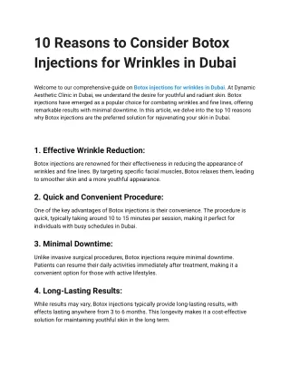 10 Reasons to Consider Botox Injections for Wrinkles in Dubai