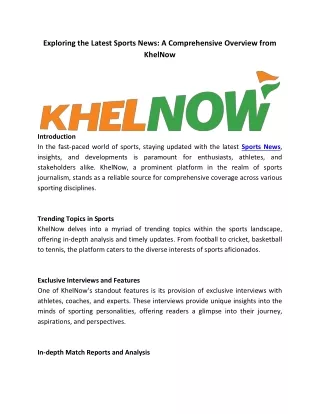 Exploring the Latest Sports News: A Comprehensive Overview from KhelNow