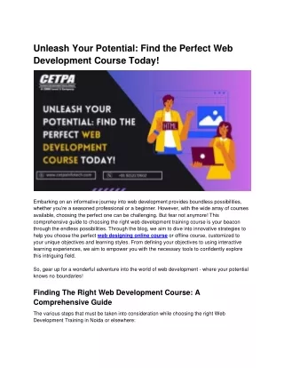 Unleash Your Potential Find the Perfect Web Development Course Today!
