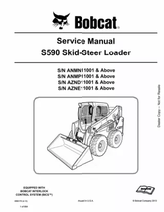 BOBCAT S590 SKID STEER LOADER Service Repair Manual SN：AZND11001 and Above