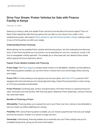 Drive Your Dream: Proton Vehicles for Sale with Finance Facility in Kenya