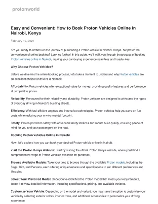 Easy and Convenient: How to Book Proton Vehicles Online in Nairobi, Kenya