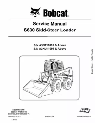 BOBCAT S630 SKID STEER LOADER Service Repair Manual SN：A3NU11001 AND Above