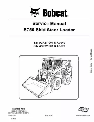 BOBCAT S750 SKID STEER LOADER Service Repair Manual SN：A3P211001 AND Above