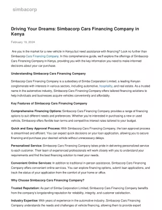 Driving Your Dreams: Simbacorp Cars Financing Company in Kenya