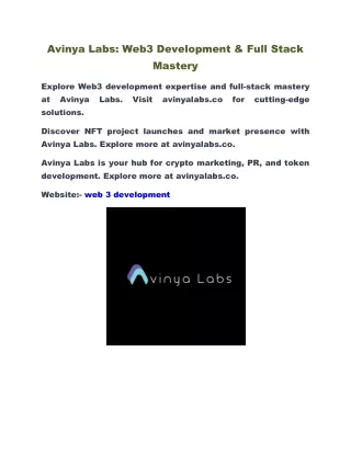 Avinya Labs: Web3 Development & Full Stack Mastery