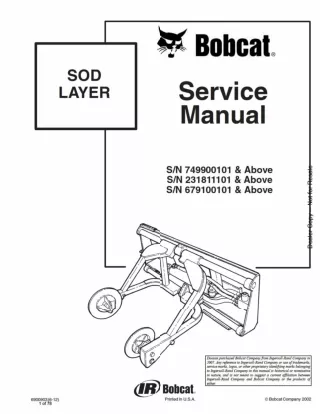 Bobcat Sod Layer Service Repair Manual SN 231811101 And Above