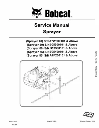 Bobcat Sprayer 40 Service Repair Manual SN A7W300101 And Above