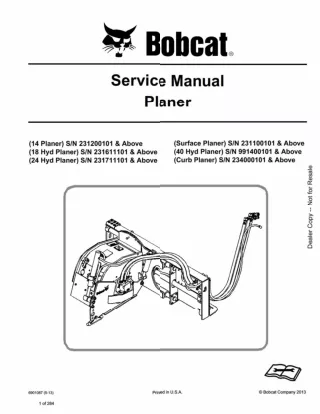 Bobcat Surface Planer Service Repair Manual SN 231100101 And Above