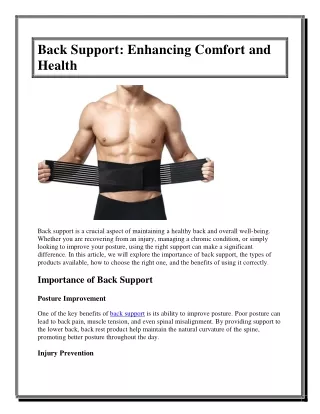 Back Support Enhancing Comfort and Health