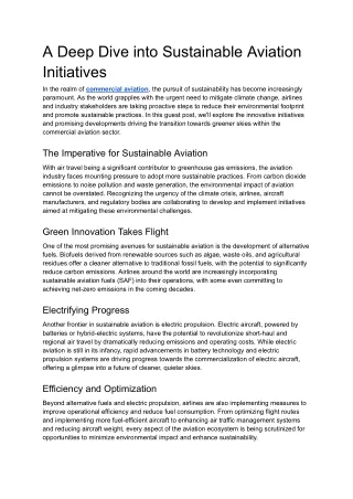 A Deep Dive into Sustainable Aviation Initiatives