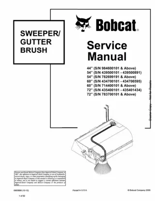 Bobcat Sweeper  Gutter Brush Service Repair Manual 72’’ SN 783700101 And Above