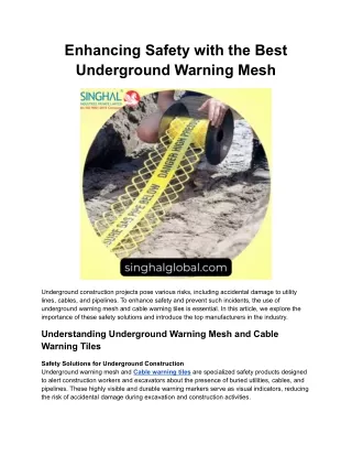 Enhancing Safety with the Best Underground Warning Mesh and Cable Warning Tiles