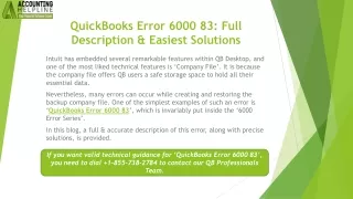 Effective Remedy To Resolve QuickBooks Error 6000 83