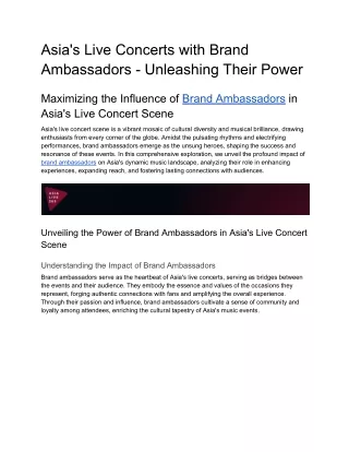 Asia's Live Concerts with Brand Ambassadors - Unleashing Their Power