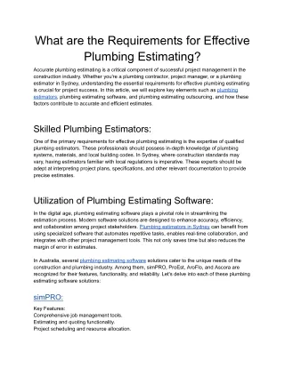 What are the Requirements for Effective Plumbing Estimating
