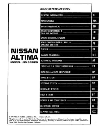 1999 Nissan Altima Service Repair Manual