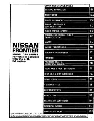 1999 Nissan Frontier KA Service Repair Manual