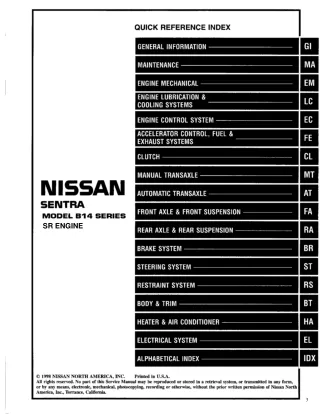 1999 Nissan Sentra SR Service Repair Manual