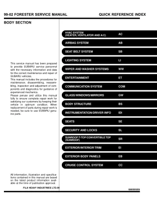 1999 Subaru Forester Service Repair Manual