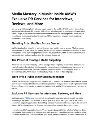 Media Mastery in Music_ Inside AMW's Exclusive PR Services for Interviews, Reviews, and More