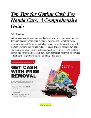 Cash For Honda Cars Melbourne Cash for Carz