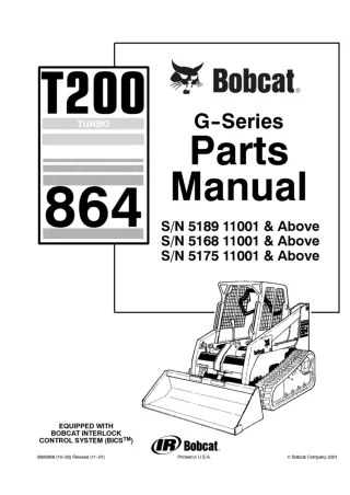 Bobcat T200 864 G-Series Compact Track Loader Parts Catalogue Manual SN 5175 11001 & Above