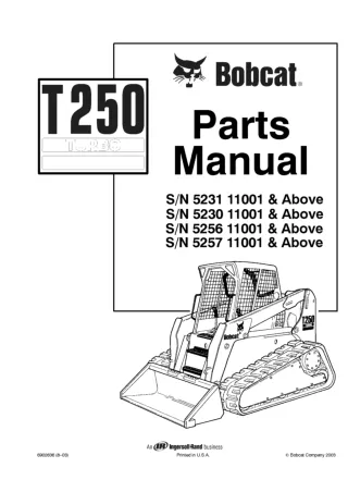 Bobcat T250 Compact Track Loader Parts Catalogue Manual SN 5256 11001 & Above