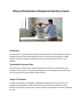 Efficacy of Physiotherapy in Managing Low Back Pain in Clayton