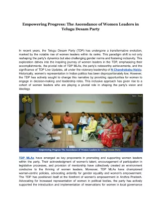 Empowering Progress: The Ascendance of Women Leaders in Telugu Desam Party