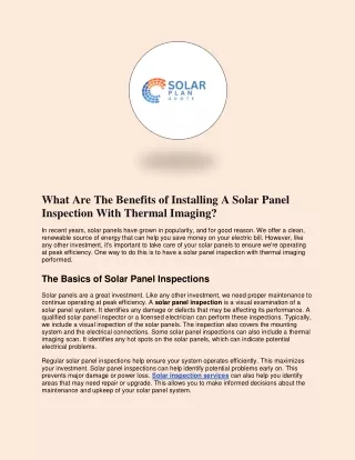 What Are The Benefits of Installing  Solar Panel Inspection With Thermal Imaging