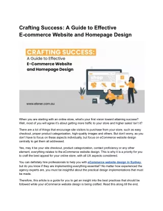 ​​Crafting Success: A Guide to Effective E-commerce Website and Homepage Design