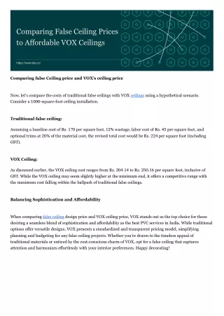 Comparing False Ceiling Prices to Affordable VOX Ceilings