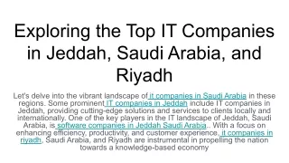Exploring the Top IT Companies in Jeddah, Saudi Arabia, and Riyadh