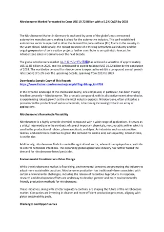 Nitrobenzene Market In-Depth Qualitative Insights, Future Growth Analysis 2033