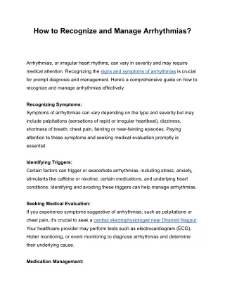 How to Recognize and Manage Arrhythmias