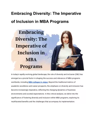 Embracing Diversity: The Imperative of Inclusion in MBA Programs