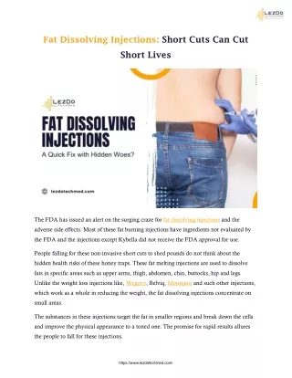 Fat Dissolving Injections: Short Cuts Can Cut Short Lives